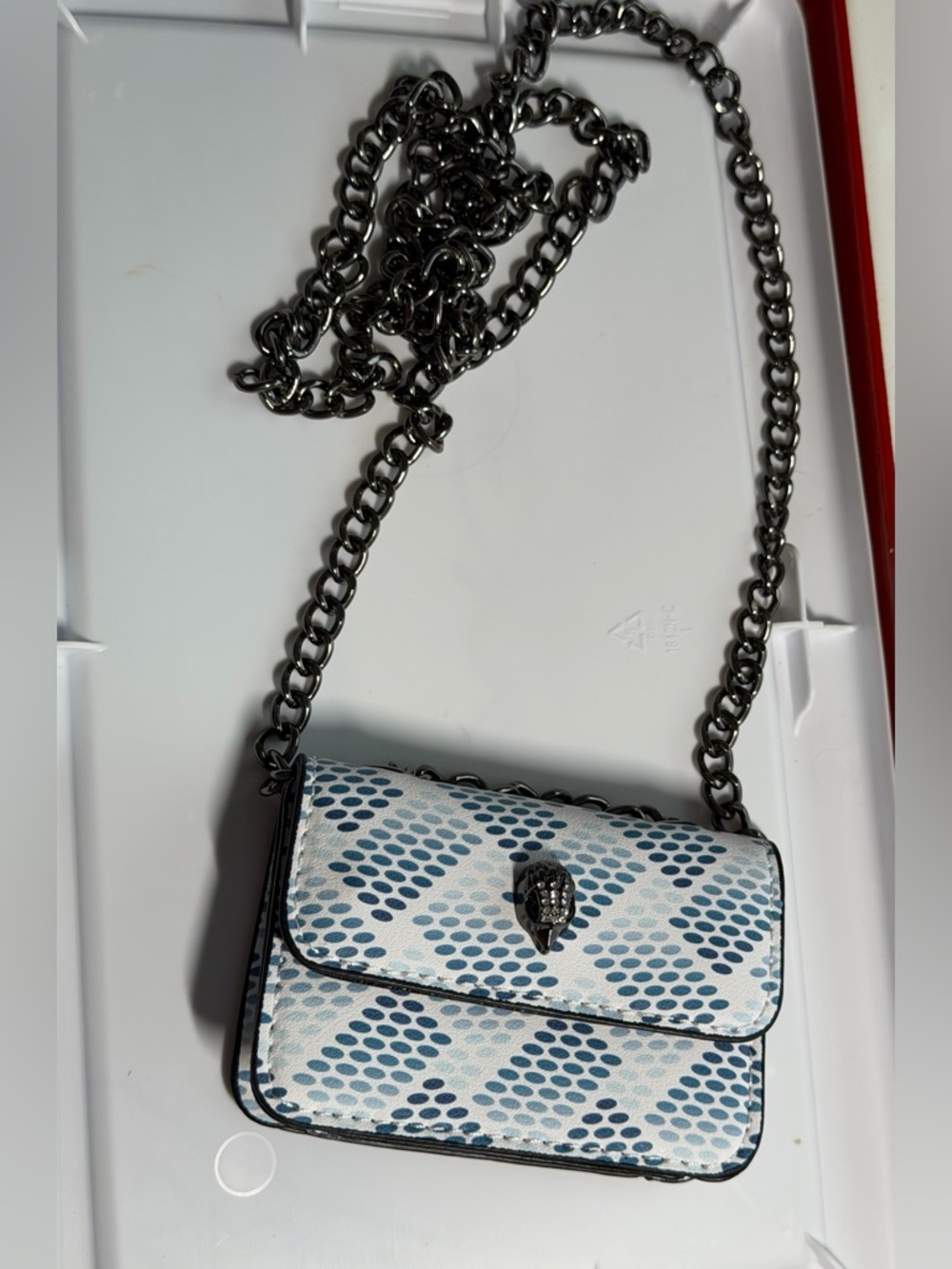 Kurt Geiger White Crossbody Bag with Blue Dot Pattern NWOT  Eagle Crest